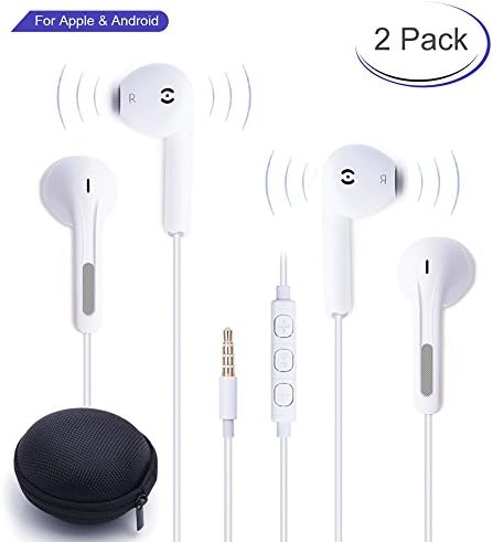 Premium In-Ear Wired Earphones With Remote &amp; Mic For iPhone, Samsung Galaxy, Sony, LG, Huawei, HTC, MP3 Players and More Both For Apple And Android Earbuds (2Pack White)