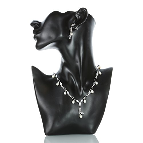 Shmily Premium Zirkonia Perlen Schmuckset Collier + Ohrringe Brautschmuck Hochzeitsschmuck Kette KS0001