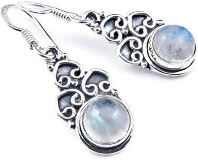 Earrings 925 sterling silver with rainbow moonstone 10 mm x 32 mm