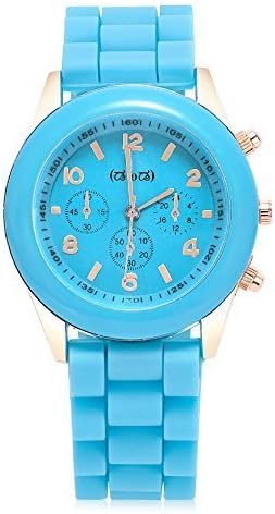 Smileyes Womens Fashion Bright Color Silocone Band Alloy Plating Analog Quartz Watch #TSW035L (Blue)