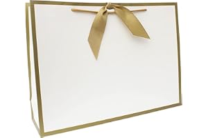 YLmeet Luxury Paper Gift Bags with Rope Handles, White with Gold Trim, Matt Laminated, Large 440x320x120mm, 2 Pack