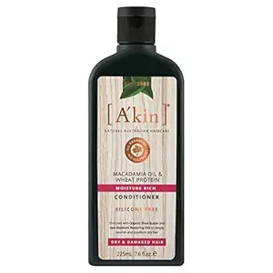 Akin Macadamia & Wheat Protein Moisture Rich Conditioner, Free From Parabens, Sulfates and Silicones, 225 ml
