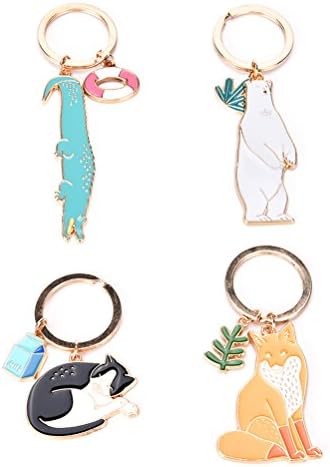 EdaEve 4 PCS Animal Shape Style Keychain Novelty Metal Enamel Cute Keyring Charmed Gifts for Kids Women Girls Boys