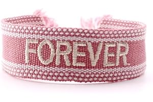 WAMBERE Bracelet tissé avec inscriptions brodées, tissu bohème, réglable, largeur 2 cm, bleu A