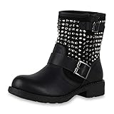  SCARPE VITA Damen Stiefeletten Stiefel Biker Boots Nieten Warm Gefüttert 149014 Schwarz Pailetten 40