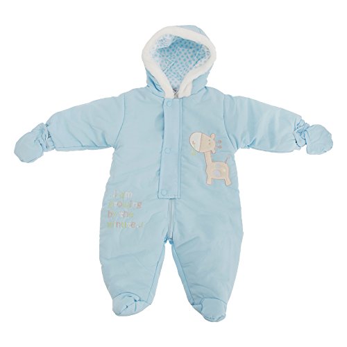 Baby Boys/Girls Giraffe Growing By The Minute All In One Hooded Winter Snowsuit (Newborn) (Blue)