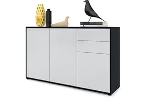 Vladon Sideboard Ben V3, Kommode mit 3 Türen und 2 Schubladen, Schwarz matt/Weiß matt (117 x 74 x 36 cm)