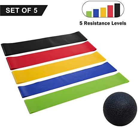 Sunzit Resistance Bands, Exercise Bands for Legs and Butt with Massage Ball, 100% Natural Latex Resistance Loop Bands for Home Workout, Pilates, Yoga (Set of 5)