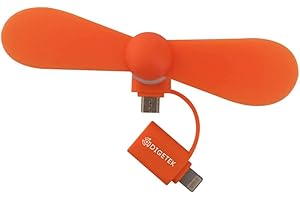 DIGETEK Mini Travel Fan for Smartphone – USB-C & Lightning Cooling Fan, Pocket-Sized, Ultra-Quiet, Compatible with iPhone, Samsung & More (Orange)