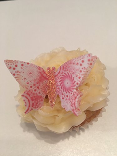 12 vorgeschnittenen handgefertigt Pink & Coral Swirl 3D Effekt Glitzer Body Schmetterling Essbar Wafer Papier Kuchen Topper Dekorationen