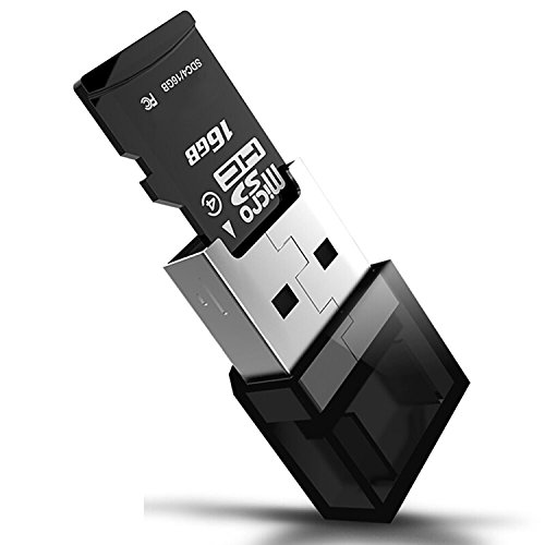Mini USB A Adapter für microSD / SDHC / T-Flash Karten Leser Card Reader Kartenlesegerät|LED|(schwarz)