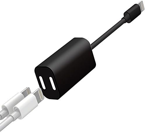 iphone 7 Plus Adapter And splitter, Dual Lightning Port Headphone Audio &amp; Charge Adapter Accessories for iPhone 7 / 7 Plus ,Up to 48 KHz and 24-bit audio output,Support iOS 10.3(Black)