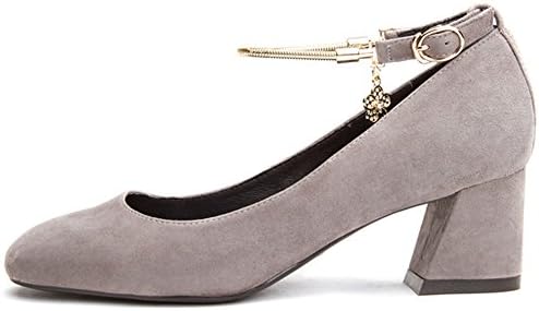 YIXINYI Court Shoe H03W7710 Spring And Autumn Retro Metal Anklets Coarse Heel Shallow Mouth Ladies High Heels ( Color : Gray , Size : EU36/UK3.5/CN35 )