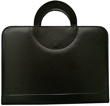 MM A4 Zipped Conference Folder File Padfolio Portfolio Writing Pad with Calculator Document Case Bag with Portable Handle (Black)
