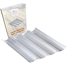 Plaque de cuisson moule pour 4 baguettes + eBook livret de recettes - Anti-adhésif - Plaque à pain perforée - Réversible pour biscuits et tuiles aux amandes !!!!