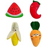 UEETEK 4 Packungen Haustier Hund quietschende Spielzeug Obst Gemüse Stil Plüsch kauen Spielzeug-Set für Katze Welpen