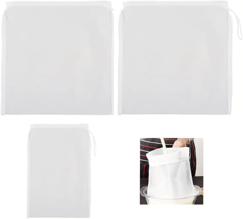 Firavggu 3 Unid Bolsa Filtro Nylon 120 Micras 2 Tamaños (20x30cm/30x45cm)- Bolsa para Cerveza Fruta Verdura Vino - Saco Filtración Prensa para Mermelada Leche de Frutos Secos