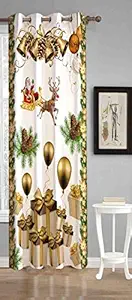 Amazin Homes Fabric Digital Printed Merry Christmas Curtains for Kids Room Decorative Door Curtain Parda for Home Decoration (Multicolour, 4x7 Feet )