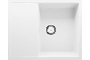 Fregadero Cocina Blanco 62x50cm, Fregadero Granito 1 Seno + Sifón, Fregadero sobre encimera al mueble 45cm - Ibiza de Primagran