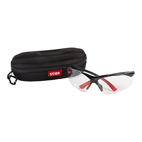 STIER Schutzbrille | PC-Scheiben | Antistatisch | optimale Passform | elastische Bügel | klar | schwar/rot | mit Hartschalen Brillenetui |