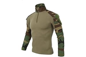 Czen Chemises Militaires Tactiques pour Hommes Chemise à Manches Longues Camo Chemise à Manches Longues à Fermeture éclair 1/4 Chemise de randonnée de l'armée en Plein air