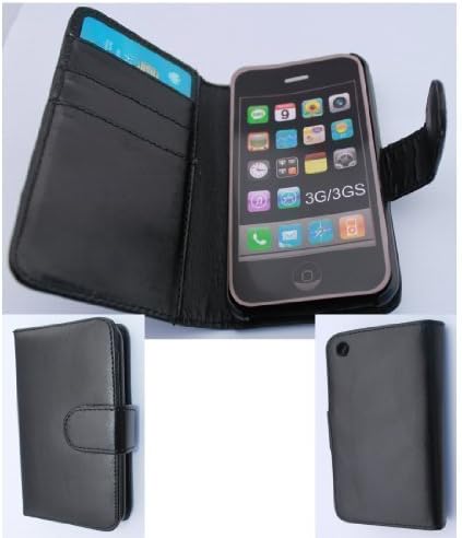 My Fone Black Faux Leather Wallet Case with Card Holder for Apple iPhone 3GS / 3G