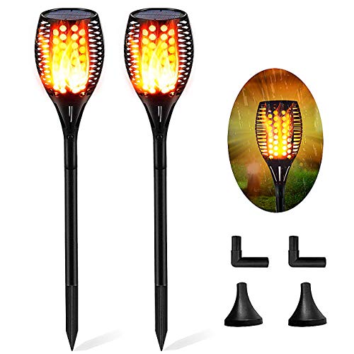 Luci Giardino Solari 96 leds, Luce Solare da Giardino con Torcia a LED, Effetto Fiamma Tremolante Realistico, IP65 Impermeabile (2 Pezzi) [Classe di efficienza energetica A]