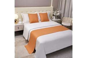 Morbuy Bed Runners and Matching Cushions Set, Scarves Bed Runners Hotel Bed Scarf Bedding Bed Towel Solid Colour Bedspread Protection for Living Room Bedroom Hotel (50x240+50x50cm,Orange)
