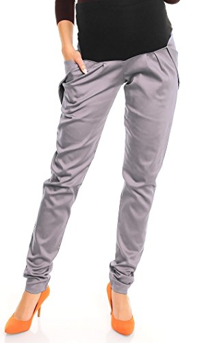 Zeta Ville Pregnancy Maternity Cotton Shiny Fabric Harem Trousers w/ Pockets 040 (UK 12/14, Grey)