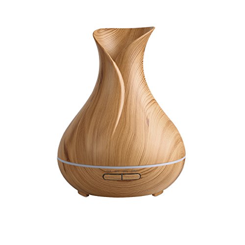 COOSA Hölzernes Getreide, 400ml Aroma wesentlicher Diffuser, kühler Ultraschall Nebel, Luftbefeuchter mit buntem hellem justierbarem Nebel, wasserloses Auto-Abschaltung für Hauptyoga Büro Badekurort (Hell) - 6