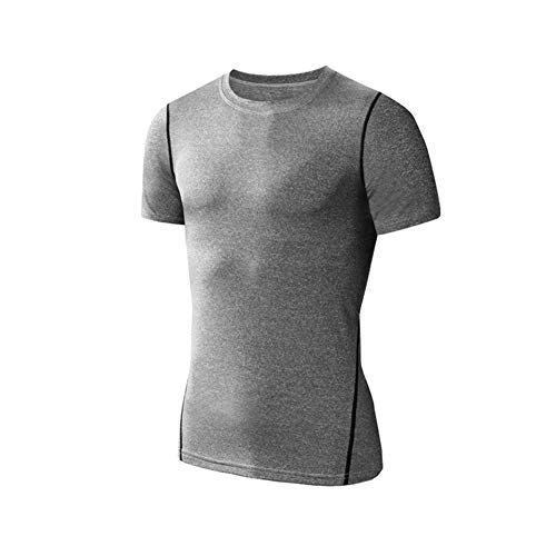 WCOCOW Maglia A Compressione, Short Sleeve T-Shirt Traspirante Asciugatura Rapida Bodybuilding Top per Palestra Sport Corsa Fitness Ciclismo,Grigio,S