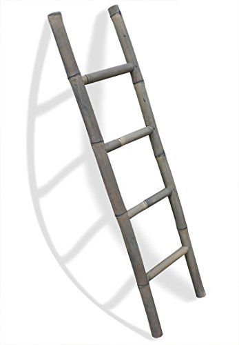 LioLiving®, Handtuchhalter / Dekoleiter aus Bambus (grau / grey washed) - (150 x 41 cm) (#400125)