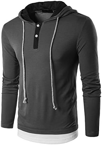 Men's Hooded T-Shirts Slim Fit Hoodies Long Sleeve Tops (B27-Darkgrey Large)