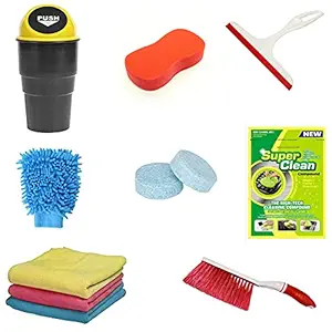 Kanya Car Accessories Car Cleaning Washing Combo Kit(Car Dustbin/3Pcs Microfiber Cloths/Wiper/Hand Gloves/2 Pcs Magic Tablet/Gel/Sponge/Tyre Cleaning Brush)-Car Washing Kit
