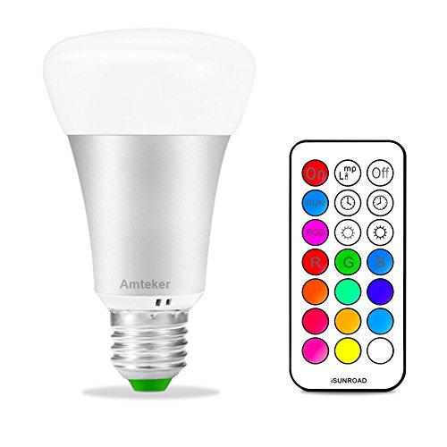 Amteker RGBW LED Bombilla con Control Remoto de 21 Teclas - 10W E27 Base Noche Luz - 12 Colores Múltiples Dimmable Bombilla - Lámpara LED de 330 Grados