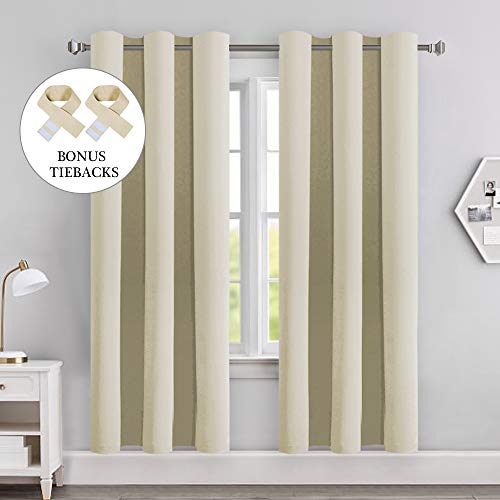 H.VERSAILTEX Tende Oscurante con Occhielli in Metallo, Confezione da 2, Beige, 2 x 116 x 182 CM