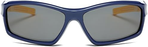 SojoS Kids Fabulous Flexible Silicone Rubber Polarised Square Mirrored Fashion Sunglasses for Boys and Girls SK208 with Blue Frame/Grey Lens/Yellow Temple