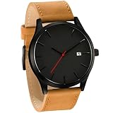 DOGZI Herren Armbanduhr, Uhren Sport Uhr Luxus Armbanduhren - Populäre Low-Key Minimalist Connotation Leder Herren Quarz Armbanduhr (C)