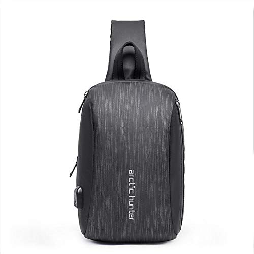 Arctic Hunter Sac de Poitrine Homme étanche Sacoche bandouliere avec Port de Chargement USB antivol Sac à Dos Sling pour Gym, Cyclisme, école, Noir