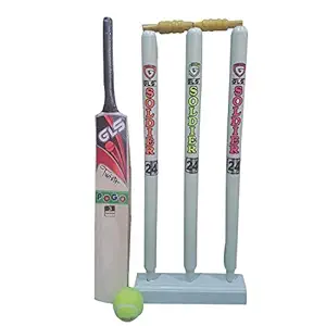 GLS. Cricket Set Kids Cricket Set, 3 Stumps with Bail, 1 Bat & 1 Ball for Children of Age 3 to 5 Years, Size: 3, wood, Multicolour