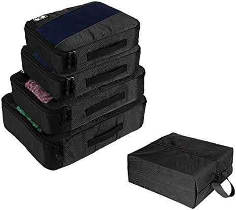 Packing Cubes,Hiyunwell 4 sets Packing Bags Luggage Organiser Travel Cubes Travel Packing Cubes Organiser Bag Packing Organizers-Free Bonous 2 Shoes Bags (Black)