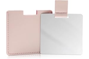 HUAKAILE Espejo compacto de acero inoxidable inastillable para bolsos, espejo irrompible de viaje con funda de piel sintética, espejo de afeitado de mano para acampar para mujeres y hombres, maquillaje, regalo