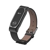 Altsommer Armband Leder für XIAOMI MI Band 2 Armband,Fashion Business Leder Ersatz Armbandmit Magnetisches Metallgehäuse Sport Bügel Armband Leder Armband für Damen Herren (Schwarz)