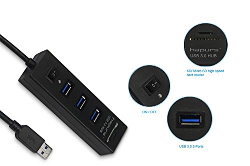 Hapurs USB 3.0 Hub 3-Port With Card Reader 9-in-1 Portable USB3.0 High-Speed-SD-TF MMC-Kartenleser mit Netzschalter - 6