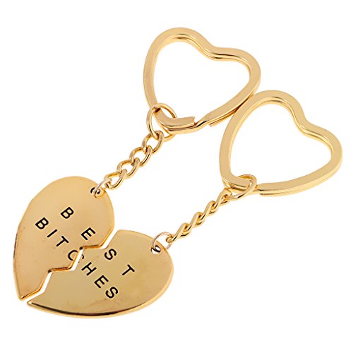 Segolike 2 Pieces/ Set Charms Best Bitches Keychain Best Friend KeyRing BFF Split Heart Key Ring Best Friend Forever Love Jewelry - best bitches