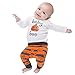 Produktbild Riou Kinder Langarm Halloween Kostüm Top Set Baby Kleidung Set Neugeborenen Baby Mädchen Junge Kürbis Strampler Top + Hosen + Hut Halloween Outfits Set (80, Weiß)