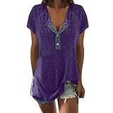 UYSDF Tops Frauen Lose Patchwork Lässige Taste Kurzarm Bluse T-Shirt Tops 2019