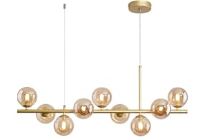 NSXBY Moderno Finitura In Ottone Sfera Di Vetro Durante La Luce Metà Del Secolo Oro Regolabile Lampadario L,Modernoa Lampada Di Fagioli Magici A Lunga Barra Di Lusso Di Lusso Minimalista-Cognac 9 testa