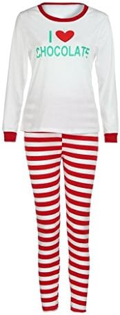 Bestop Family Mum Dad Little Christmas Team Christmas Print Tops Pajamas Set Blouse +Santa Striped Pants Sleep Wear (M, women red)