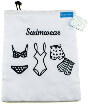 RingelsuseBikinibag Bikini Wet Dry Bag Swimwear Waterproof White Cute Embroidery Water Resistant Interior 11,5 x 9,5"